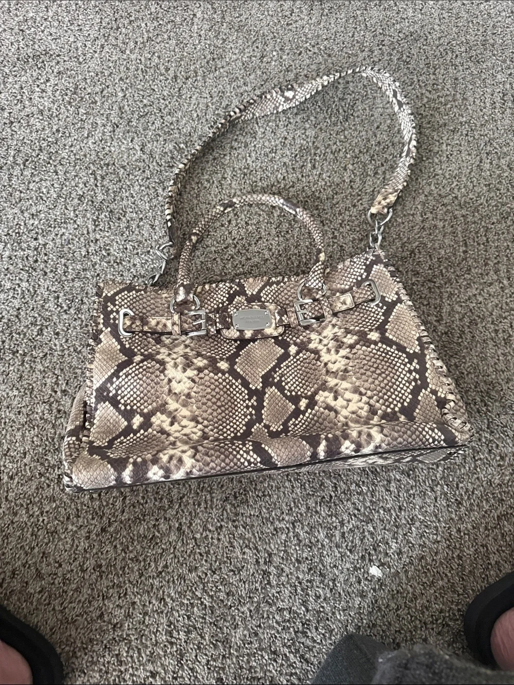 MICHAEL KORS Brown Taupe Snake-Print Satchel